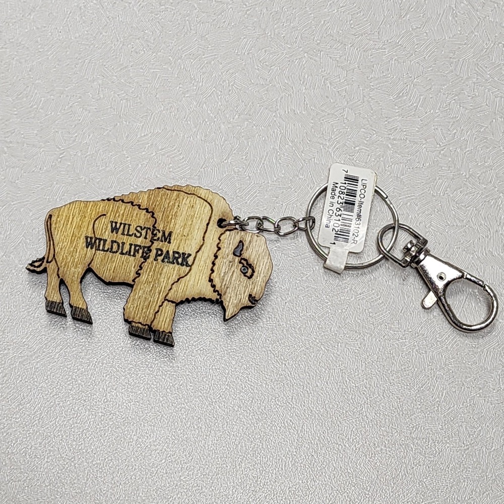Wilstem Wildlife Park, Indiana Wood Cut Out BUFFALO Animal Key Chain Ring